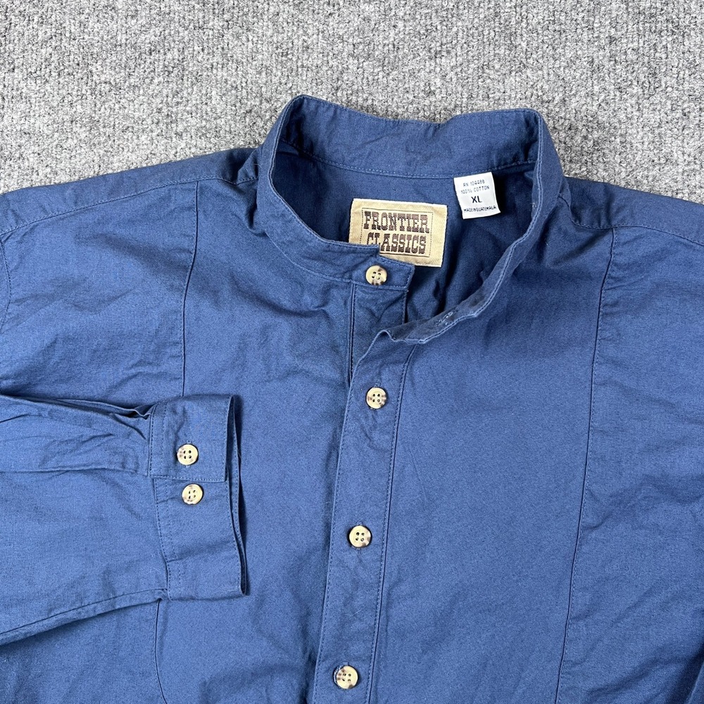 Frontier Classics Shirt Mens XL Blue Band Collar Western Button Up